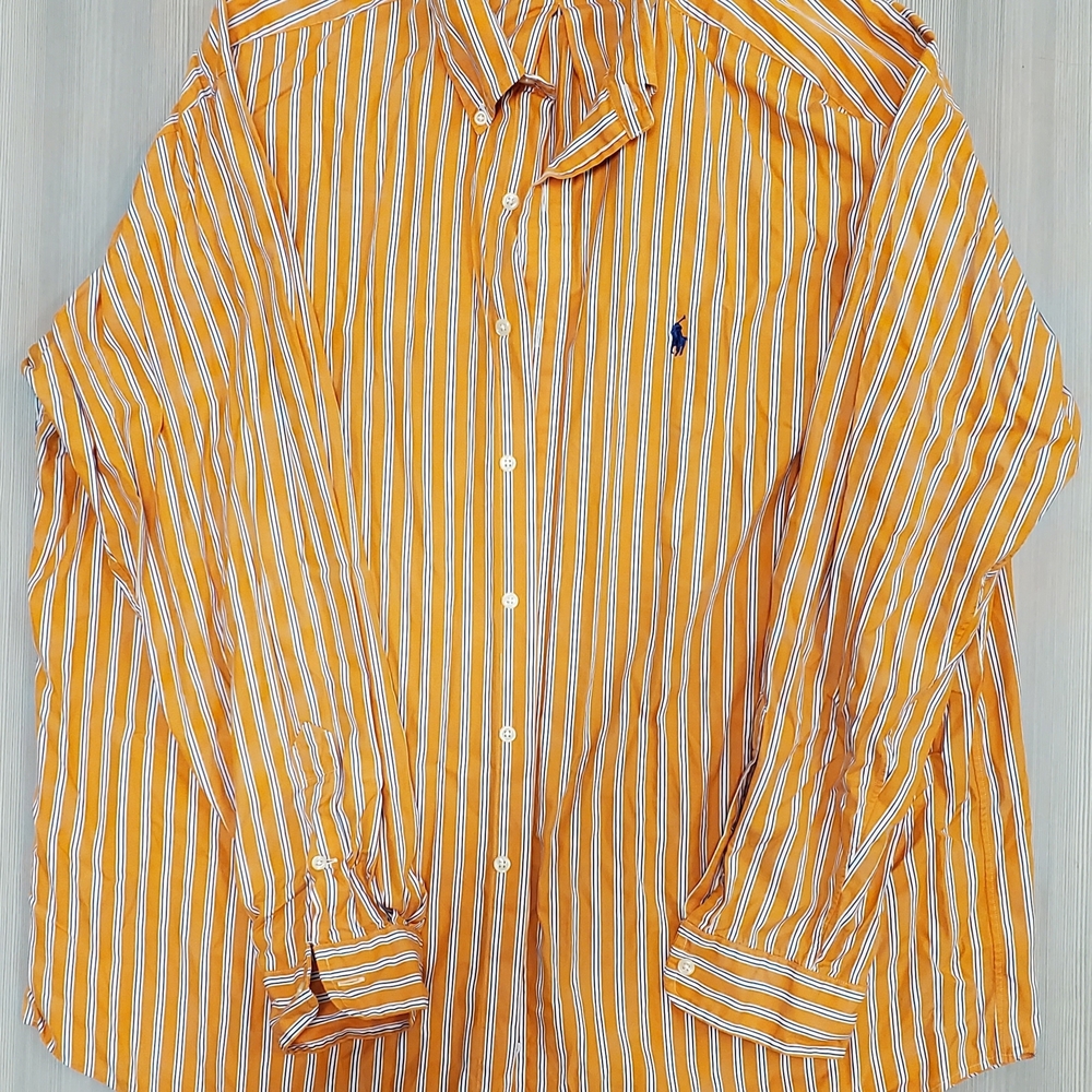 Polo Ralph Lauren Men's Orange and White Striped Shirt